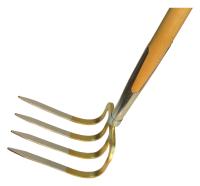 Kartoffelhacke mit Stiel, giebelförmige Zinken gold...