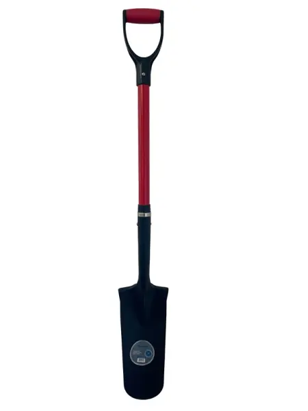 Profibau Drainagespaten 55700 mit Fiberglasstiel und Tritt, lange Dülle, 1,74 mm Blattstärke, Blattmaße 380 x 150 mm