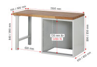 RAU Werkbank 7619A1, B1500xT900xH890mm, 8xSchublade-TA, 03-7619A1-159B4M.11