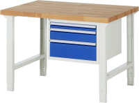 RAU Werkbank höhenverstellbar 7126A1, B1250xT900xH790-1140mm, 3xSchublade-VA, 13-7126A1-129B4H.11