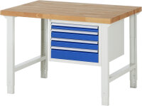 RAU Werkbank höhenverstellbar 7132A1, B1250xT900xH790-1140mm, 4xSchublade-VA, 13-7132A1-129B4H.11