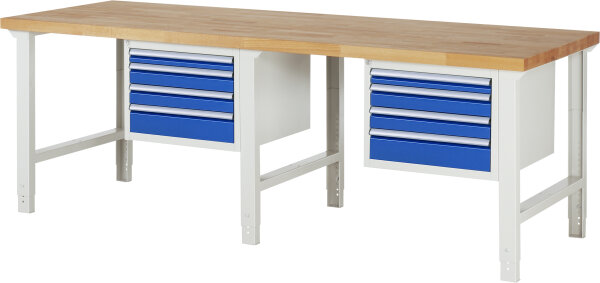 RAU Werkbank höhenverstellbar 7132A1, B2500xT900xH790-1140mm, 8xSchublade-VA, 13-7132A1-259B4H.11