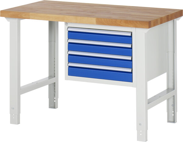 RAU Werkbank höhenverstellbar 7133A1, B1250xT700xH790-1140mm, 4xSchublade-VA, 13-7133A1-127B4H.11