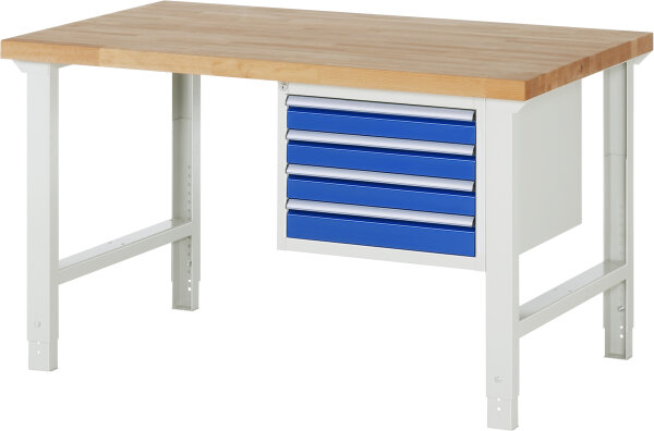 RAU Werkbank höhenverstellbar 7133A1, B1500xT900xH790-1140mm, 4xSchublade-VA, 13-7133A1-159B4H.11