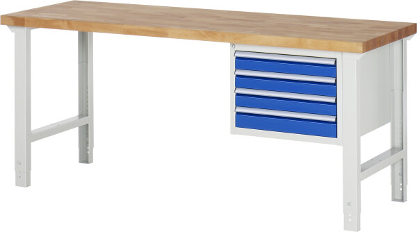 RAU Werkbank höhenverstellbar 7133A1, B2000xT700xH790-1140mm, 4xSchublade-VA, 13-7133A1-207B4H.11