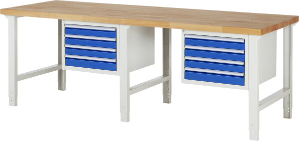 RAU Werkbank höhenverstellbar 7133A1, B2500xT900xH790-1140mm, 8xSchublade-VA, 13-7133A1-259B4H.11