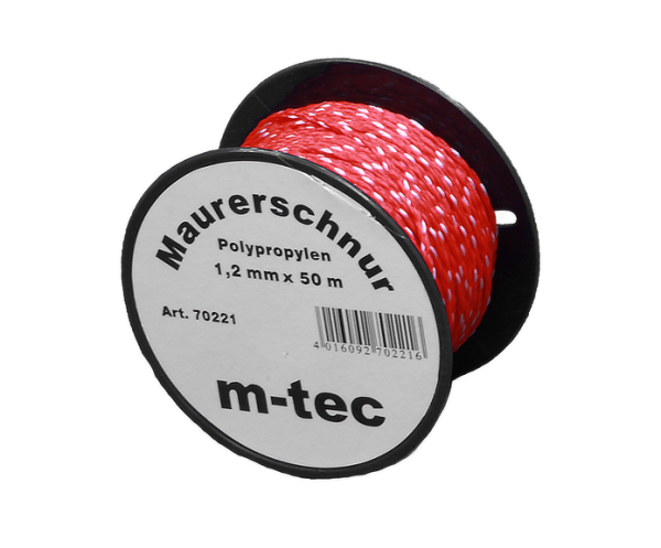 MMXX Lot-Maurerschnur 50 m Rolle, 1,2 mm, rot/weiß, Polypropylen