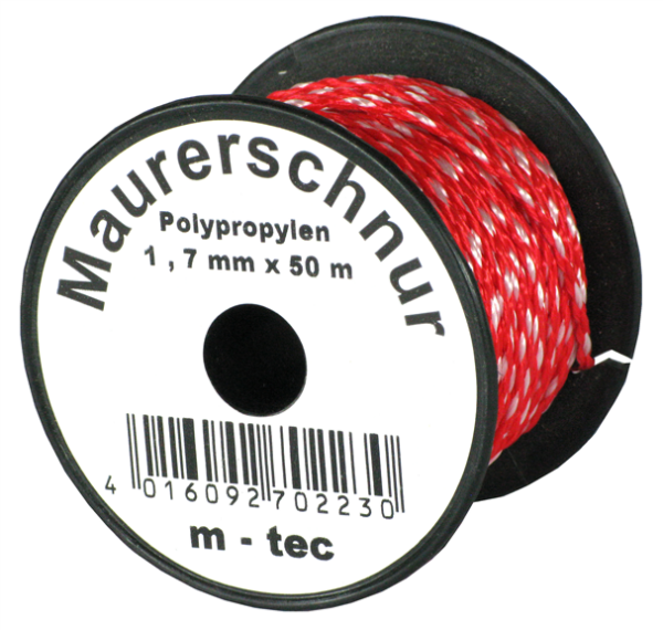 MMXX Lot-Maurerschnur 50 m Rolle, Durchmesser: 1,7 mm Farbe: rot/weiß Länge: 50 m Polypropylen geringe Dehnung, hohe Reißfestigkeit und Weichheit flexibel UV-stabilisiert