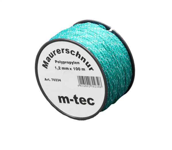 MMXX Lot-Maurerschnur 100 m Rolle, 1,7 mm, grün/weiß,Polypropylen, Rundgeflecht, farbig, mit weißem Kennfaden, flexibel, weich, UV-stabilisiert, hohe Reißkraft, lange Lebensdauer, verrottungsbeständig.