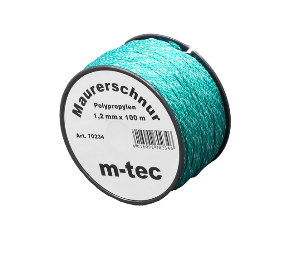 MMXX Lot-Maurerschnur 100 m Rolle 17 mm grün/weißPolypropylen Rundgeflecht farbig mit weißem Kennfaden flexibel weich UV-stabilisiert hohe Reißkraft lange Lebensdauer verrottungsbeständig.