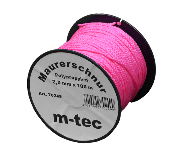 MMXX Lot-Maurerschnur 100 m Rolle, 2,0 mm, pink-fl., Polypropylen Polyester-Flechtkordel geringe Dehnung hohe Reißfestigkeit und Weichheit flexibel UV-stabilisiert fluoreszierend