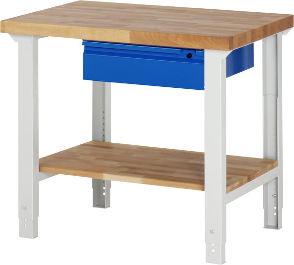 RAU Werkbank 7001I7, B1000xT700xH790-1140mm, Ablageboden Buche, 1xSchublade-TA, 03-7001I7-107R4H.11