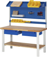 RAU Werkbank 7002I7, B1500xT700xH790-1140mm, Ablageboden Buche, 2xSchublade-TA, 03-7002I7-157R4H.11