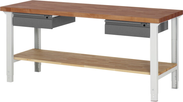 RAU Werkbank höhenverstellbar 7002I7, B2000xT700xH790-1140mm, 2xSchubladen-TA, 03-7002I7-207BR4H-Z.942