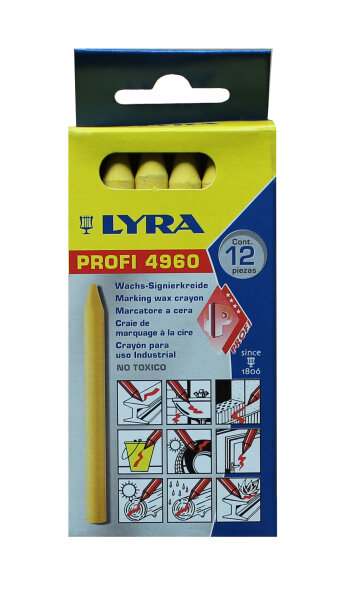 LYRA Ölsignierkreide 70311 gelb, rund 8,5 x 100 mm, unpapiert, für Metall und Stein, 12er Pack