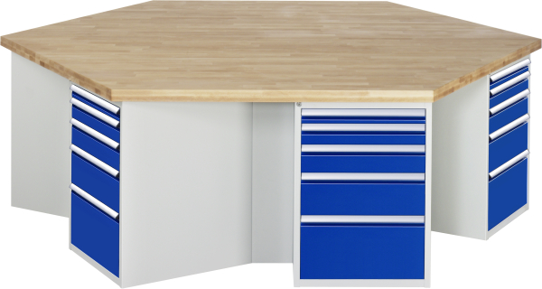 RAU Gruppenwerkbank 499, B2700xT2340xH890mm, 6x5Schubladen-TA, 03-499-135B4M.11