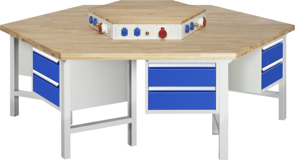 RAU Gruppenwerkbank 425-EA, B2700xT2340xH850mm, 6x2Schubladen-VA, 13-425-135B5S-EA1.11