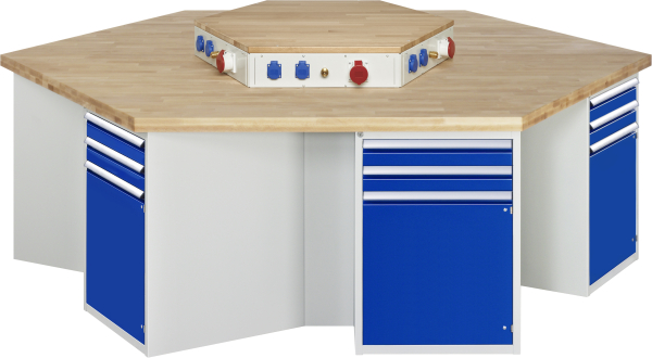 RAU Gruppenwerkbank 492-EA, B2700xT2340xH890mm, 6x2Schubladen-VA, 6x1Tür, 13-492-135B4M-EA1.11