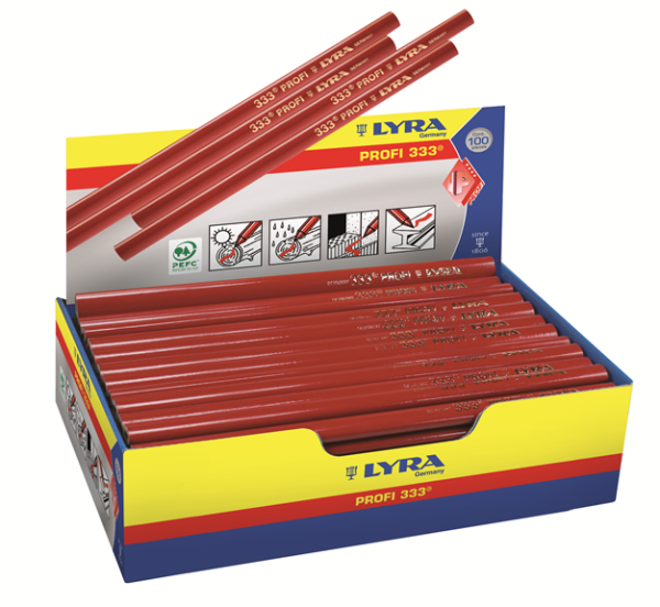 LYRA Zimmermannsstift 333 Vollblei 300 mm oval rot poliert ungespritzt Profi-Qualität