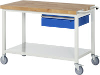 RAU Fahrbare Werkbank 8001, B1250xT700xH880-1080mm, Ablageboden-MT, 1xSchublade-TA, 05-8001A6-127B4H.11