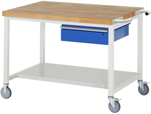 RAU Fahrbare Werkbank 8001, B1250xT900xH880-1080mm, Ablageboden-MT, 1xSchublade-TA, 05-8001A6-129B4H.11