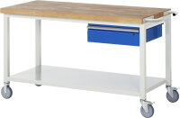 RAU Fahrbare Werkbank 8001, B1500xT700xH880-1080mm, Ablageboden-MT, 1xSchublade-TA, 05-8001A6-157B4H.11