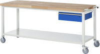 RAU Fahrbare Werkbank 8001, B2000xT700xH880-1080mm, Ablageboden-MT, 1xSchublade-TA, 05-8001A6-207B4H.11