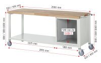RAU Fahrbare Werkbank 8152, B2000xT900xH880-1080mm, 1xSchublade-TA, 1xTür, 05-8152A6-209B4H.11