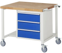 RAU Fahrbare Werkbank 8157, B1000xT900xH880-1080mm, 3xSchublade-TA, 05-8157A6-109B4H.11
