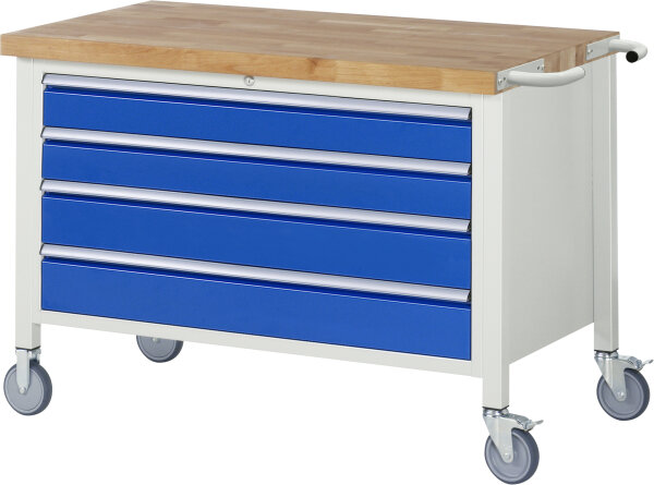 RAU Fahrbare Werkbank 8362, B1250xT700xH880-1080mm, 4xSchublade-TA, 05-8362A2-127B4H.11