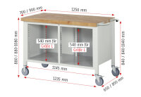 RAU Fahrbare Werkbank 8462, B1250xT700xH880-1080mm, 3xSchublade-TA, 05-8462A2-127B4H.11