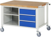 RAU Fahrbare Werkbank 8462, B1250xT900xH880-1080mm, 3xSchublade-TA, 05-8462A2-129B4H.11