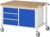 RAU Fahrbare Werkbank 8468, B1250xT900xH880-1080mm, 3xSchublade-TA, 1xTür, 05-8468A2-129B4H.11