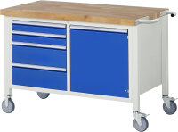RAU Fahrbare Werkbank 8470, B1250xT700xH880-1080mm, 4xSchublade-TA, 1xTür, 05-8470A2-127B4H.11