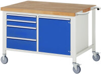 RAU Fahrbare Werkbank 8470, B1250xT900xH880-1080mm, 4xSchublade-TA, 1xTür, 05-8470A2-129B4H.11