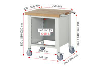 RAU Fahrbare Werkbank 8152, B750xT700xH880-1080mm, 1xSchublade-VA, 1xTür, 15-8152A2-077B4H.11