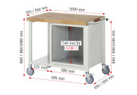 RAU Fahrbare Werkbank 8152, B1000xT700xH880-1080mm, 1xSchublade-VA, 1xTür, 15-8152A6-107B4H.11