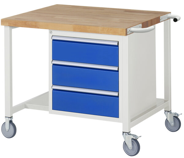RAU Fahrbare Werkbank 8157, B1000xT900xH880-1080mm, 3xSchublade-VA, 15-8157A6-109B4H.11