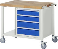 RAU Fahrbare Werkbank 8162, B1000xT700xH880-1080mm, 4xSchublade-VA, 15-8162A6-107B4H.11