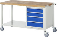 RAU Fahrbare Werkbank 8162, B1500xT700xH880-1080mm, 4xSchublade-VA, 15-8162A6-157B4H.11