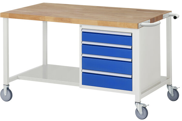 RAU Fahrbare Werkbank 8162, B1500xT900xH880-1080mm, 4xSchublade-VA, 15-8162A6-159B4H.11