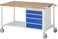 RAU Fahrbare Werkbank 8162, B1500xT900xH880-1080mm, 4xSchublade-VA, 15-8162A6-159B4H.11