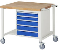RAU Fahrbare Werkbank 8171, B1000xT900xH880-1080mm, 5xSchublade-VA, 15-8171A6-109B4H.11