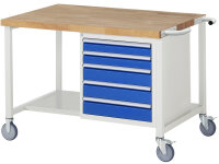 RAU Fahrbare Werkbank 8171, B1250xT900xH880-1080mm, 5xSchublade-VA, 15-8171A6-129B4H.11