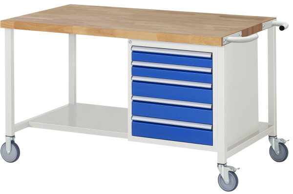 RAU Fahrbare Werkbank 8171, B1500xT900xH880-1080mm, 5xSchublade-VA, 15-8171A6-159B4H.11
