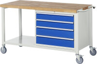 RAU Fahrbare Werkbank 8262, B1500xT700xH880-1080mm, 4xSchublade-VA, 15-8262A6-157B4H.11