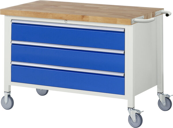RAU Fahrbare Werkbank 8357, B1250xT700xH880-1080mm, 3xSchublade-VA, 15-8357A2-127B4H.11