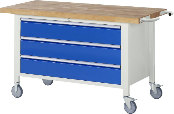 RAU Fahrbare Werkbank 8357, B1500xT700xH880-1080mm, 3xSchublade-VA, 15-8357A2-157B4H.11