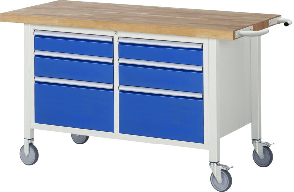 RAU Fahrbare Werkbank 8475, B1500xT700xH880-1080mm, 6xSchublade-VA, 15-8475A2-157B4H.11