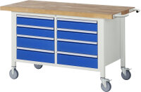 RAU Fahrbare Werkbank 8477, B1500xT700xH880-1080mm, 8xSchublade-VA, 15-8477A2-157B4H.11